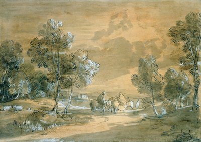 An Open Landscape with Travellers on a Road by Thomas Gainsborough